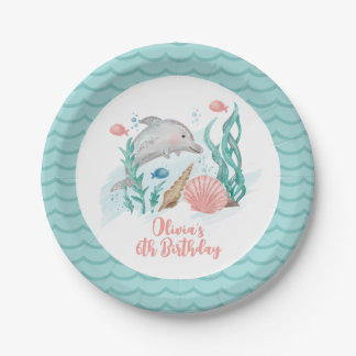 Plato De Papel Cumpleaños de delfín bajo el mar