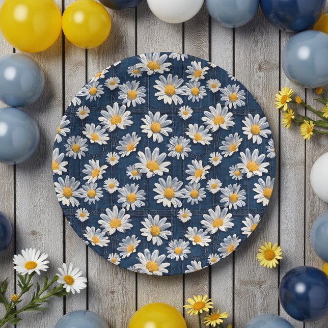Plato De Papel Cumpleaños de Denim Azul con Margaritas  (Subido por el creador)