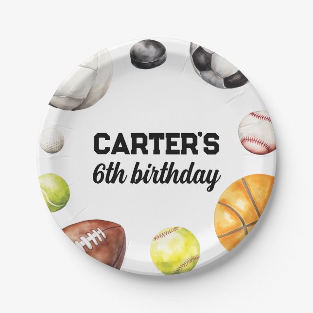 Plato De Papel Cumpleaños de Deportes Año de Novato (Anverso)