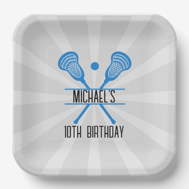 Plato De Papel Cumpleaños de Deportes de Lacrosse (Anverso)