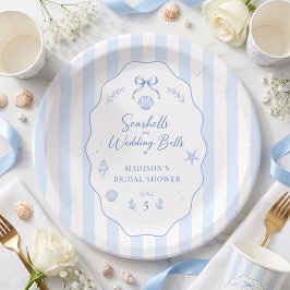 Plato De Papel Cumpleaños de Despedida de Soltera Caracola Azul c
