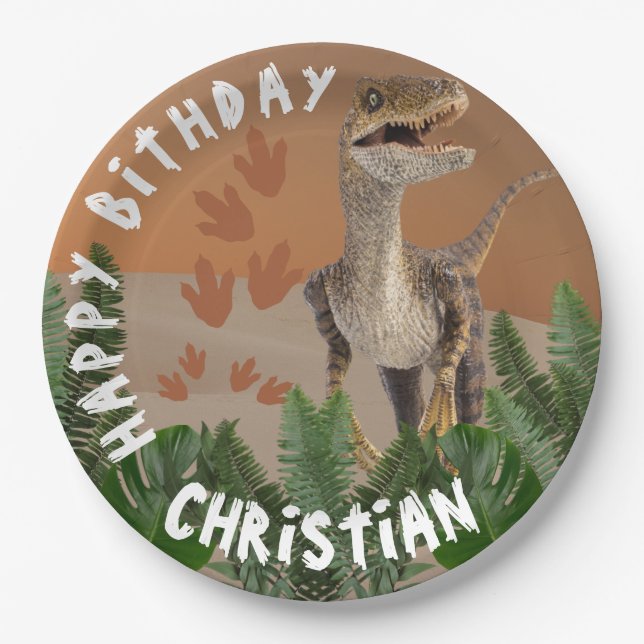 Plato De Papel cumpleaños de Dinosaur (Anverso)