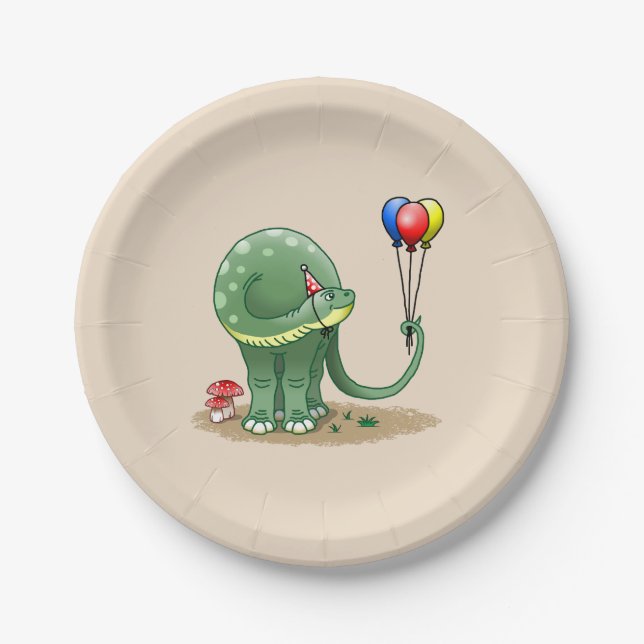 Plato De Papel Cumpleaños de dinosaurio con globos (Anverso)