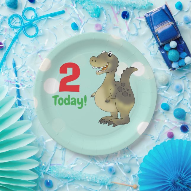 Plato De Papel Cumpleaños de dinosaurio de 2 años - 2do cumpleaño (Fiesta)