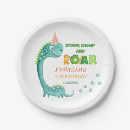 Plato De Papel Cumpleaños de dinosaurio lindo pisoteo mordisco ru
