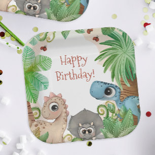 Plato De Papel Cumpleaños de dinosaurios para niños