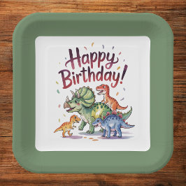 Plato De Papel Cumpleaños de dinosaurios para niños