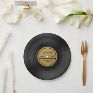 Plato De Papel Cumpleaños de disco de vinilo retro