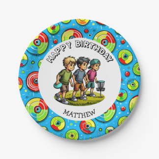 Plato De Papel Cumpleaños de Disk Golf Boy personalizado