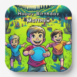 Plato De Papel Cumpleaños de Disk Golf Boy personalizado