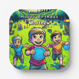 Plato De Papel Cumpleaños de Disk Golf Boy personalizado