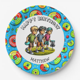 Plato De Papel Cumpleaños de Disk Golf Boy personalizado