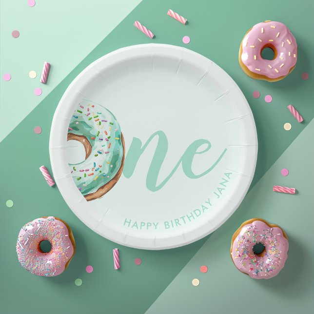 Plato De Papel Cumpleaños de Donut Verde (Subido por el creador)