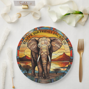 Plato De Papel Cumpleaños de elefante africano