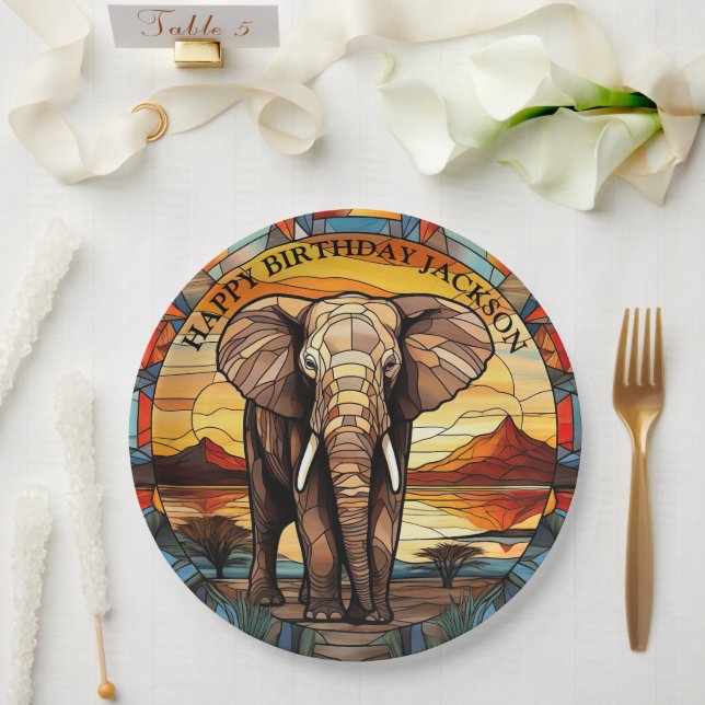 Plato De Papel Cumpleaños de elefante africano (Boda)