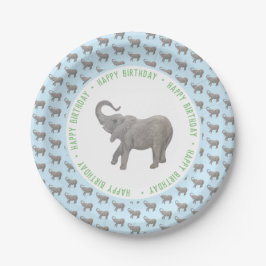 Plato De Papel Cumpleaños de elefante bebé azul claro