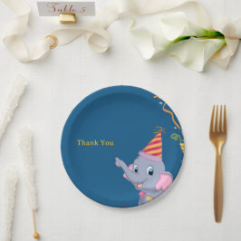 Plato De Papel Cumpleaños de Elefante Lindo