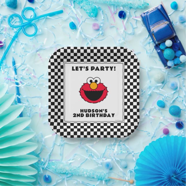 Plato De Papel Cumpleaños de Elmo Checkerboard de Sesame Street (Fiesta)