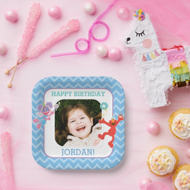 Plato De Papel Cumpleaños de Elmo y Abby (Fiesta)