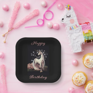 Plato De Papel Cumpleaños de Fantasy Unicorn