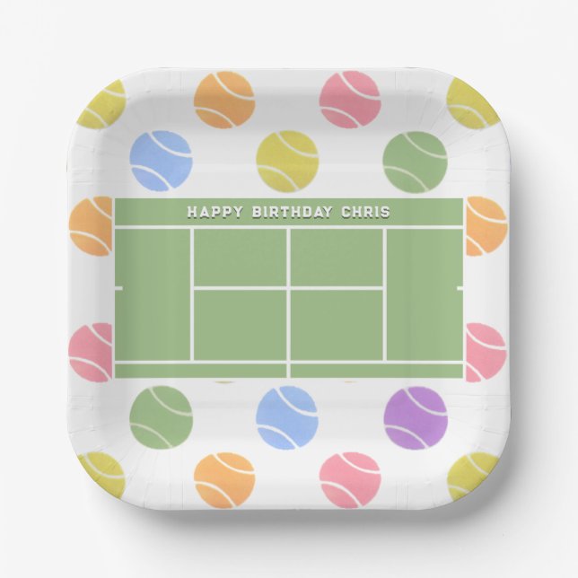Plato De Papel Cumpleaños de fiesta de tenis personalizada (Anverso)