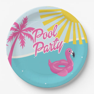 Plato De Papel Cumpleaños de fiesta en la piscina de la playa de