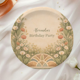 Plato De Papel Cumpleaños de flor silvestre del desierto boho