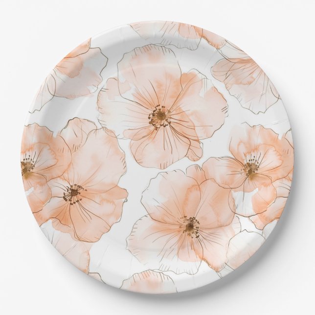 Plato De Papel Cumpleaños de Flores de Melocotón Bonito (Anverso)
