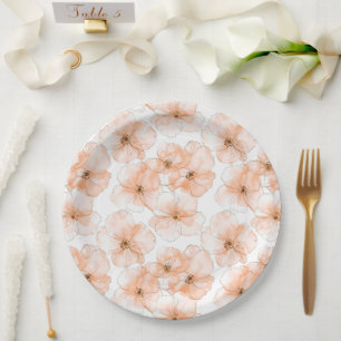 Plato De Papel Cumpleaños de Flores de Melocotón Bonito