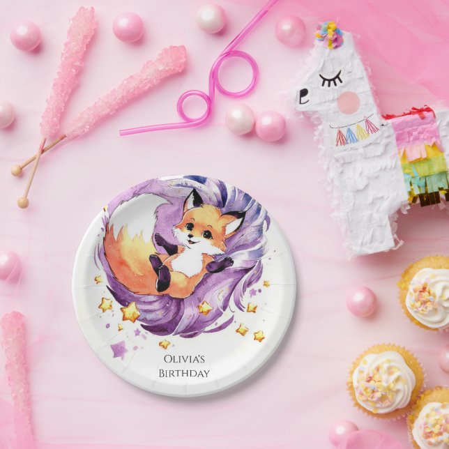 Plato De Papel Cumpleaños de Fox para los niños de los bosques (Fiesta)