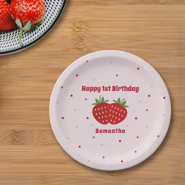 Plato De Papel Cumpleaños de fresa (Strawberry Birthday Paper Plates)