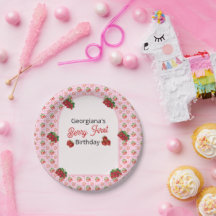 Cumpleaños de Fresa con Cuadro Rosa Berry Primero 