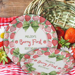 Plato De Papel Cumpleaños de Fresa del Primer Cumpleaños de Berry
