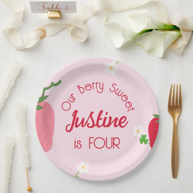 Plato De Papel Cumpleaños de Fresa Dulce de cualquier edad (Boda)