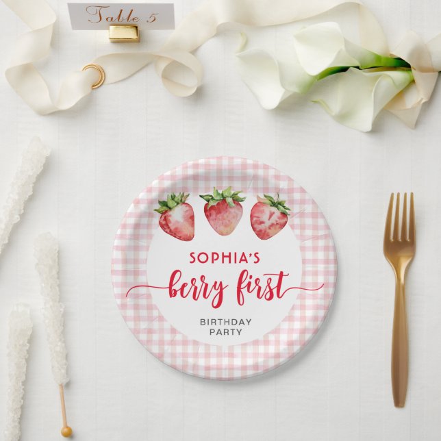 Plato De Papel Cumpleaños de Fresa Primera Baya (Boda)