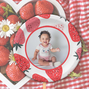 Plato De Papel Cumpleaños de Fresa Primera Foto Berry