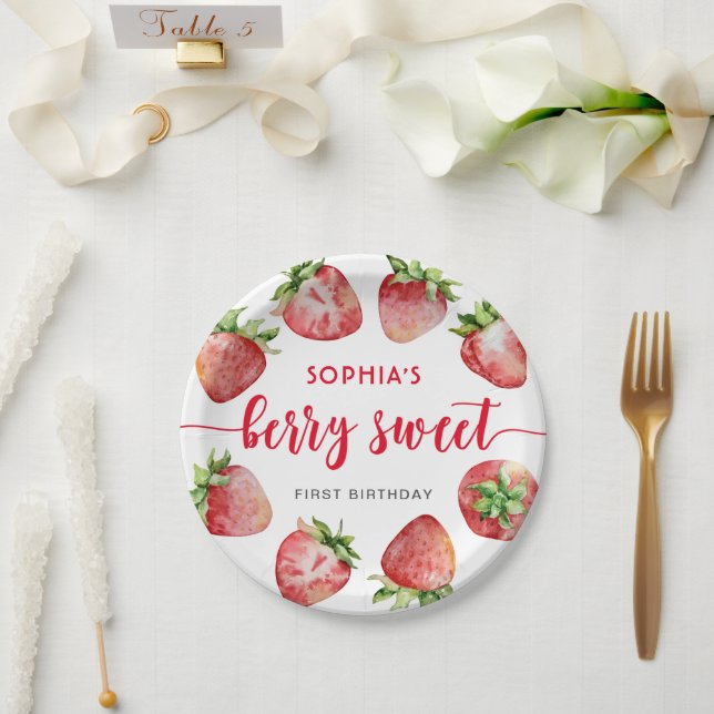 Plato De Papel Cumpleaños de Fresa Primero Dulce de Bayas (Boda)