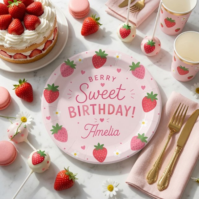 Plato De Papel Cumpleaños de Fresa Rosa Dulce de Frutas (Subido por el creador)