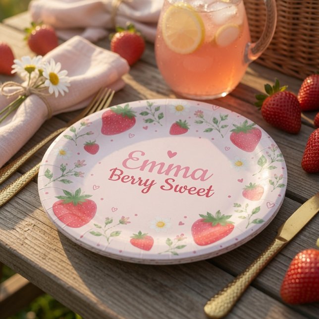 Plato De Papel Cumpleaños de Fresa Rosa Dulce de Frutas (Subido por el creador)