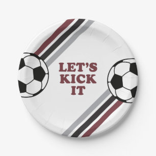 Plato De Papel Cumpleaños de Fútbol con Rayas Granates Let's Kick
