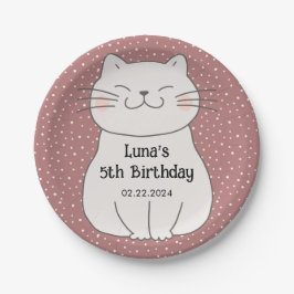 Plato De Papel Cumpleaños de gatito lindo y moderno 