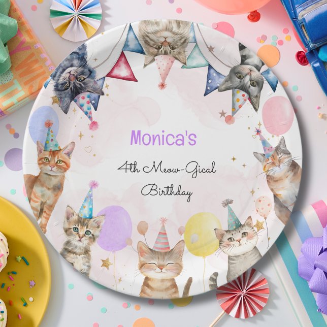 Plato De Papel cumpleaños de gatos fiestas meow-gical (Subido por el creador)