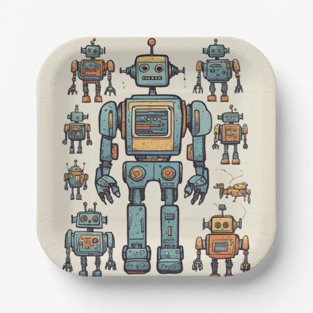 Plato De Papel Cumpleaños de Gear Robot - Robot grande (Anverso)