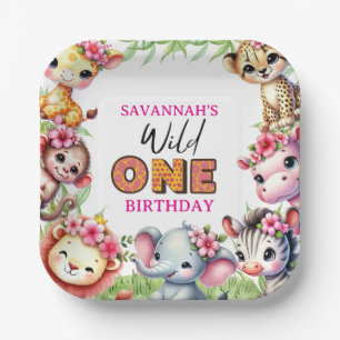 Plato De Papel Cumpleaños de Girl Wild One Jungle Safari