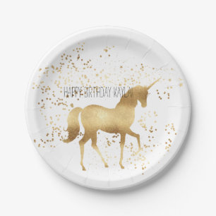 Plato De Papel Cumpleaños de Gold Unicorn