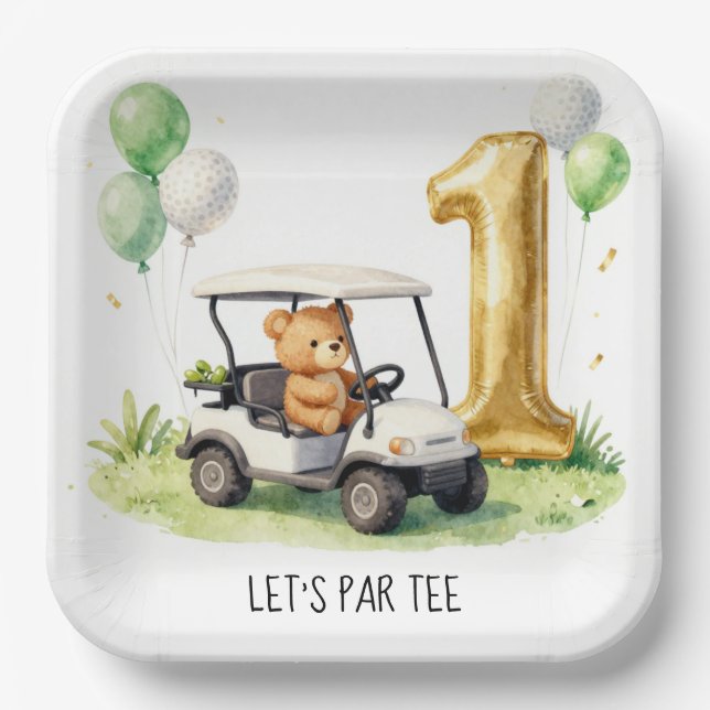 Plato De Papel Cumpleaños de Golf 1er Let's Par Tee (Anverso)