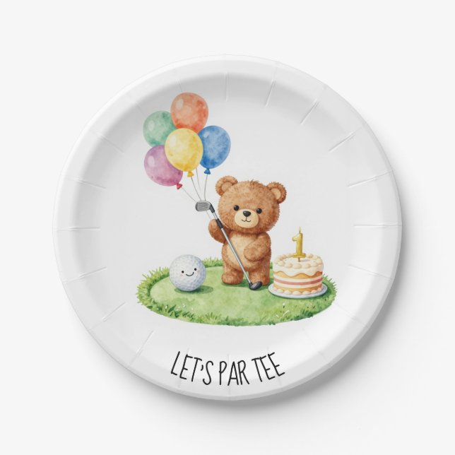 Plato De Papel Cumpleaños de Golf 1er Let's Par Tee (Anverso)