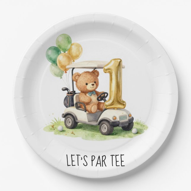 Plato De Papel Cumpleaños de Golf 1er Let's Par Tee (Anverso)