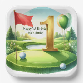 Plato De Papel Cumpleaños de Golf 1er tema en Green de Putting