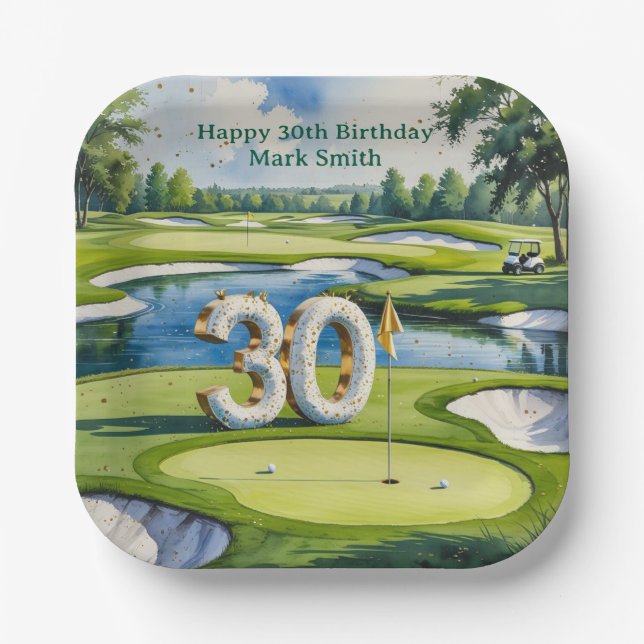 Plato De Papel Cumpleaños de Golf 30 en campo de golf (Anverso)